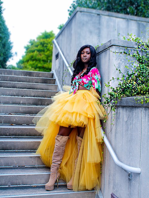 Kara African Print Hi Lo Skirt (Blue/ Pink/ Yellow) | Afrilege